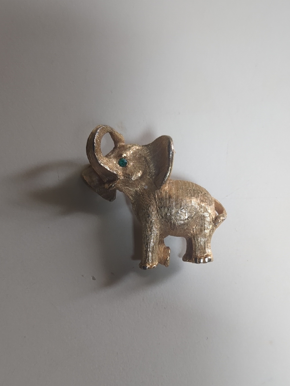 Vintage Gold tone Elephant Brooch With Emerald Eye